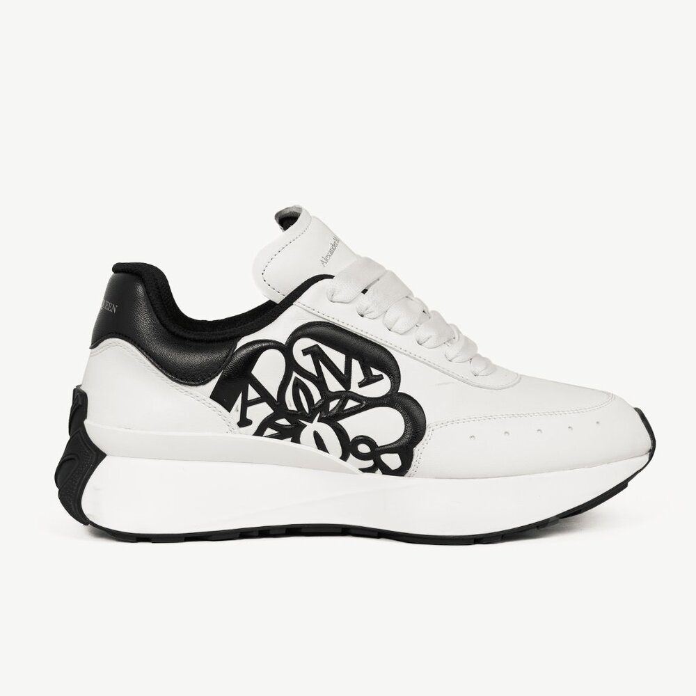 Alexander McQueen Sprint Runner "White Black" Leather Sneakers